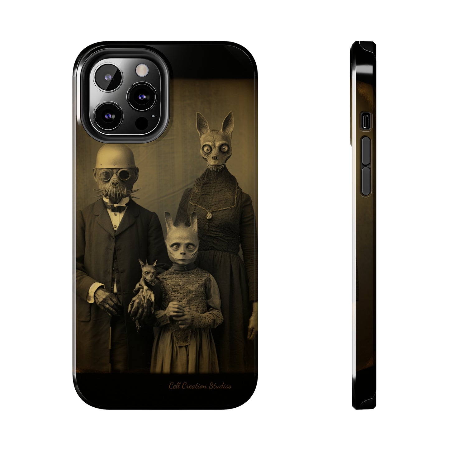 Introducing the "Vintage Odd Creatures" Cell Phone Case – Step into the Eerie Charm of a Haunting Family Portrait -Tough Phone Cases