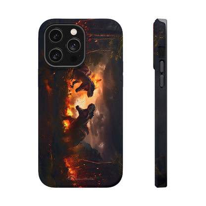 Introducing the "Ancient Battle Inferno" Cell Phone Case – Witness Epic Dinosaur Clash in a Fiery Forest! -MagSafe Tough Cases