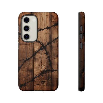 "Elegant Barb Wire on Wood" Embrace Rustic Style -Tough Phone Cases