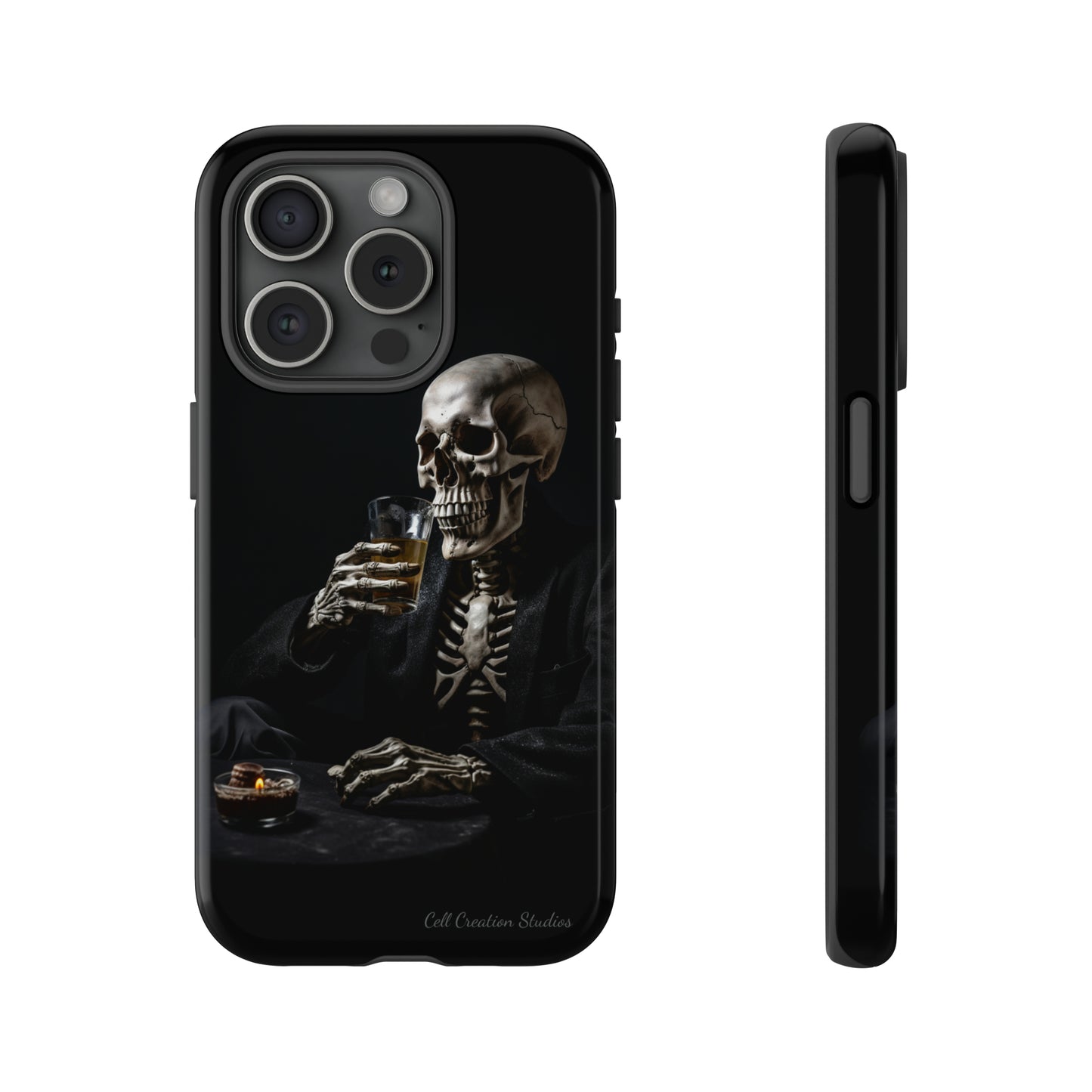 "Embrace the Dark Side with Our Skeleton Drinking Phone Case" -Tough Cases