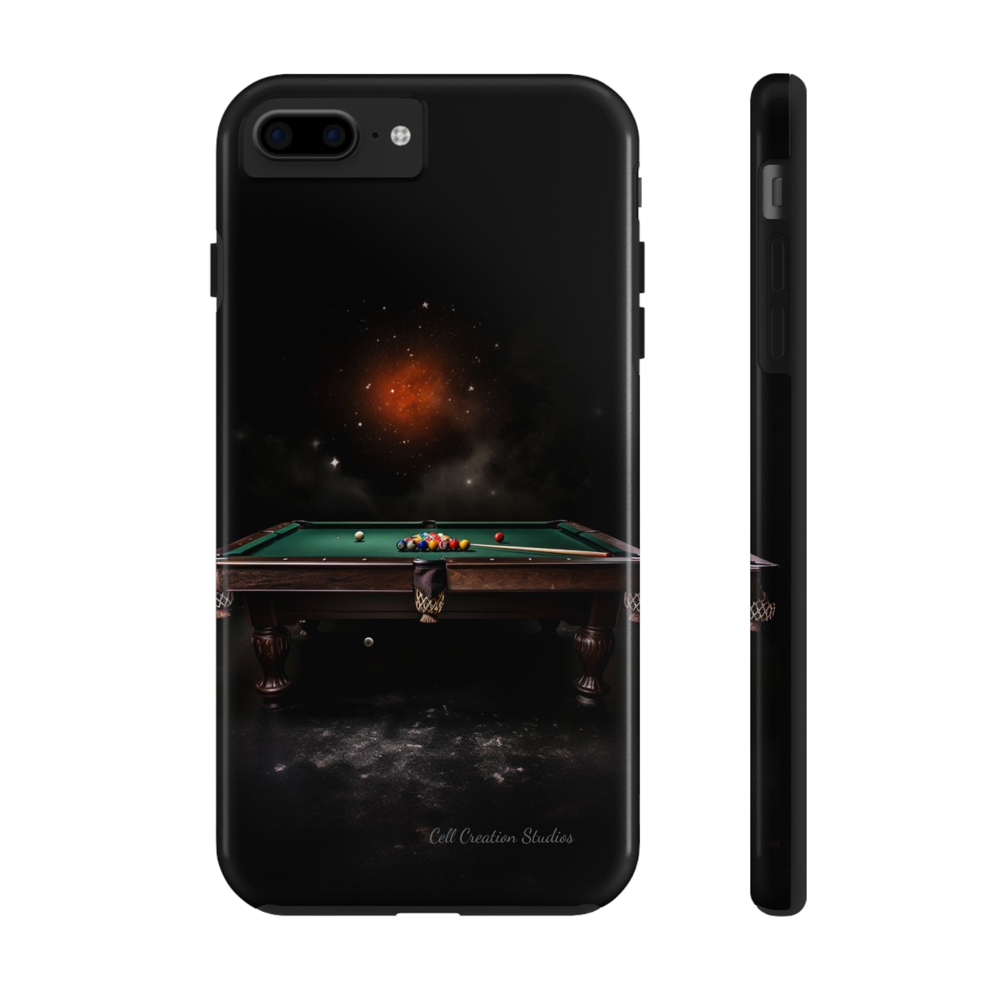 "Rack 'Em Up in Style: Pool Table-Themed Phone Case with Space Background" -Tough Phone Cases