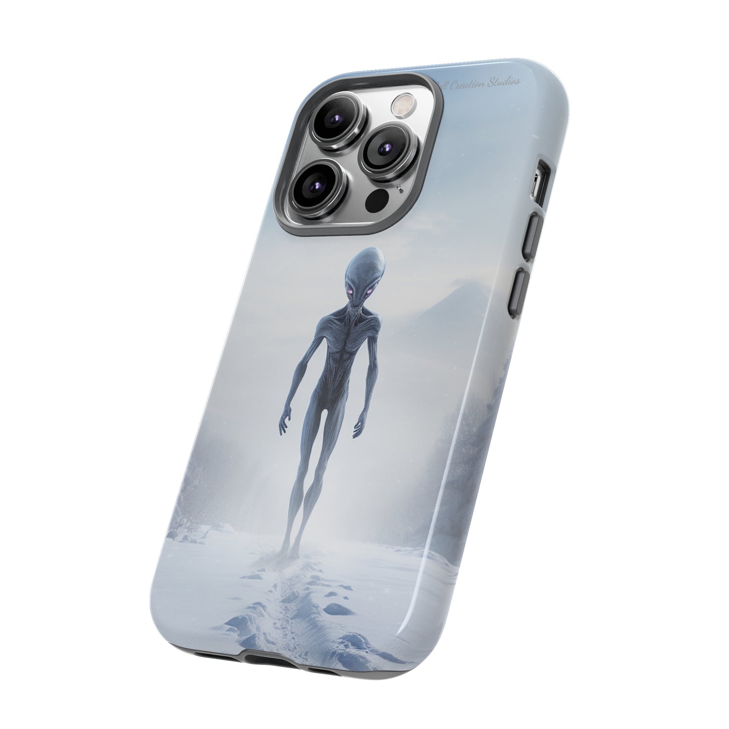 Introducing the "Frosty Extraterrestrial" Cell Phone Case – Embrace Alien Intrigue Amidst the Snowscape -Tough Cases