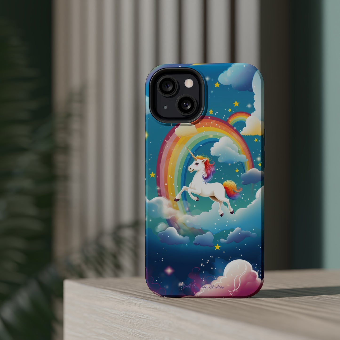 Introducing the "Rainbow Soar" Cell Phone Case – Embark on a Whimsical Journey with a Flying Unicorn -MagSafe Tough Cases