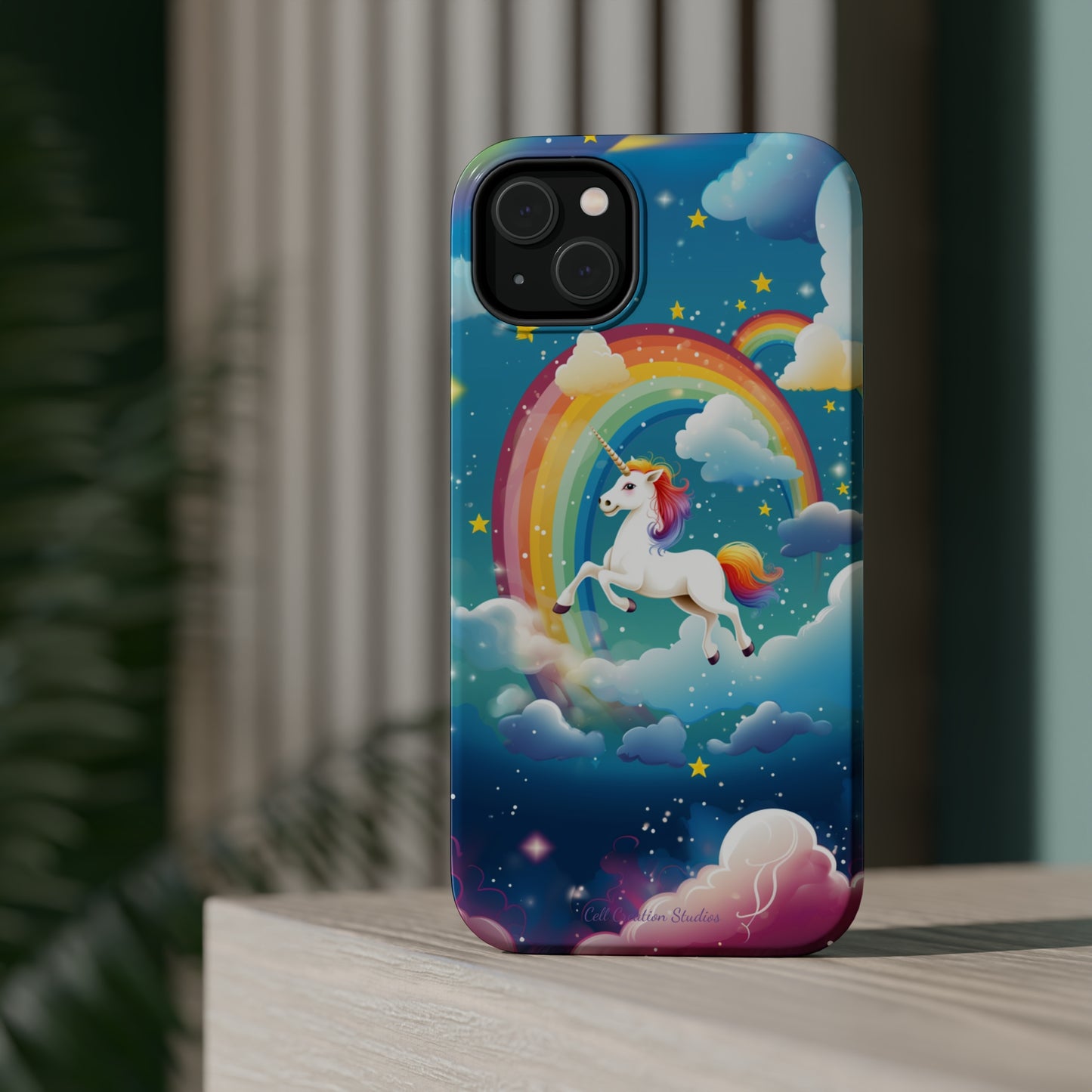 Introducing the "Rainbow Soar" Cell Phone Case – Embark on a Whimsical Journey with a Flying Unicorn -MagSafe Tough Cases