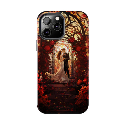 Introducing the "Stained Glass Love" Cell Phone Case – Capture the Romance of a Couple in Front of a Stained Glass Window -Tough Phone Cases