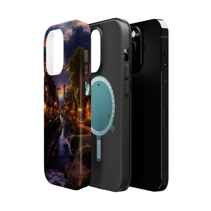 Introducing the "Riverside Serenity" Cell Phone Case – Embrace Peace with a Tranquil Town and Flowing River -MagSafe Tough Cases