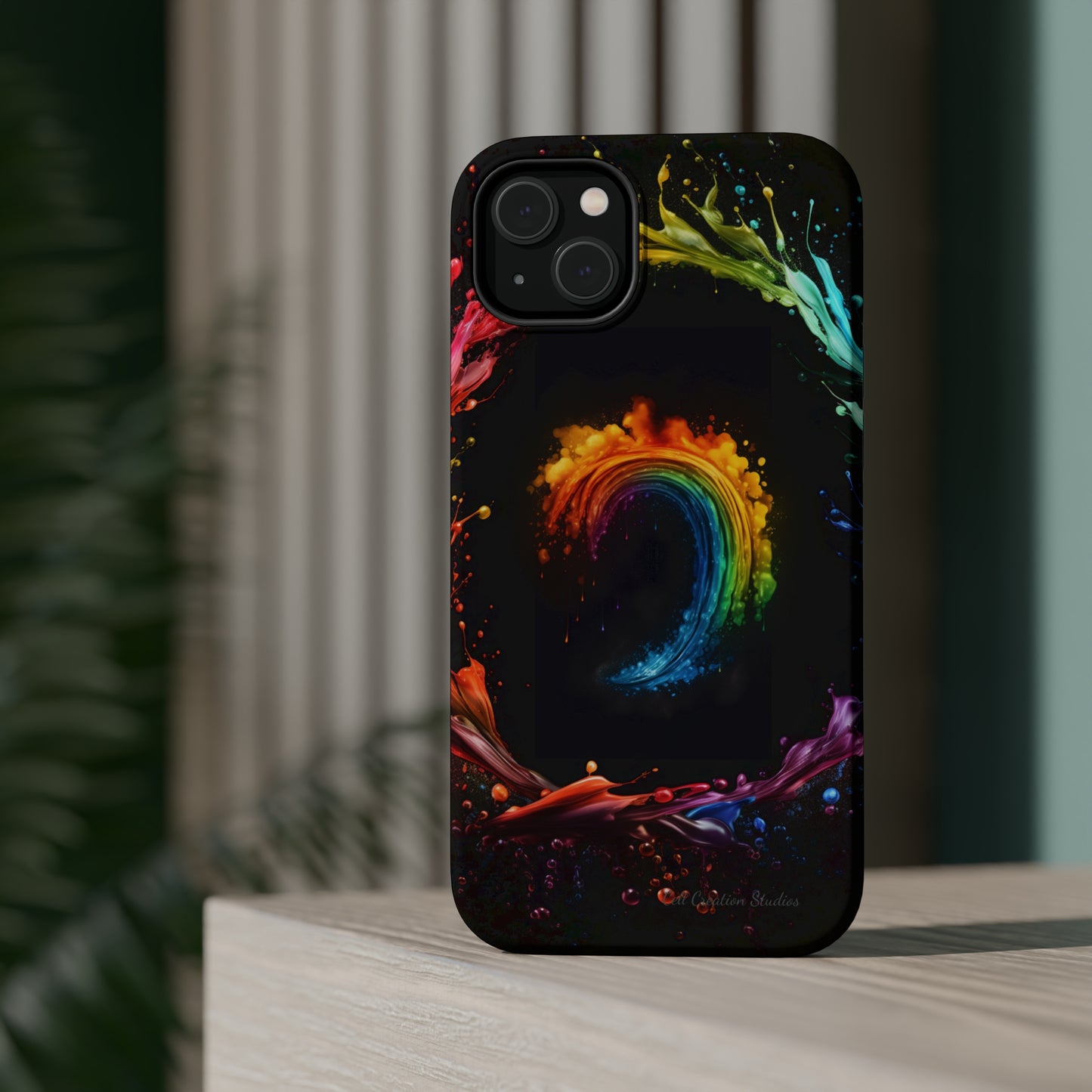 "Vibrant Swirls Painted on Black" Cell Phone Case -MagSafe Tough Cases