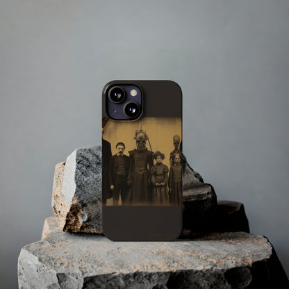 Introducing the "Vintage Odd Creatures" Cell Phone Case – Step into the Eerie Charm of a Haunting Family Portrait -Slim Phone Cases