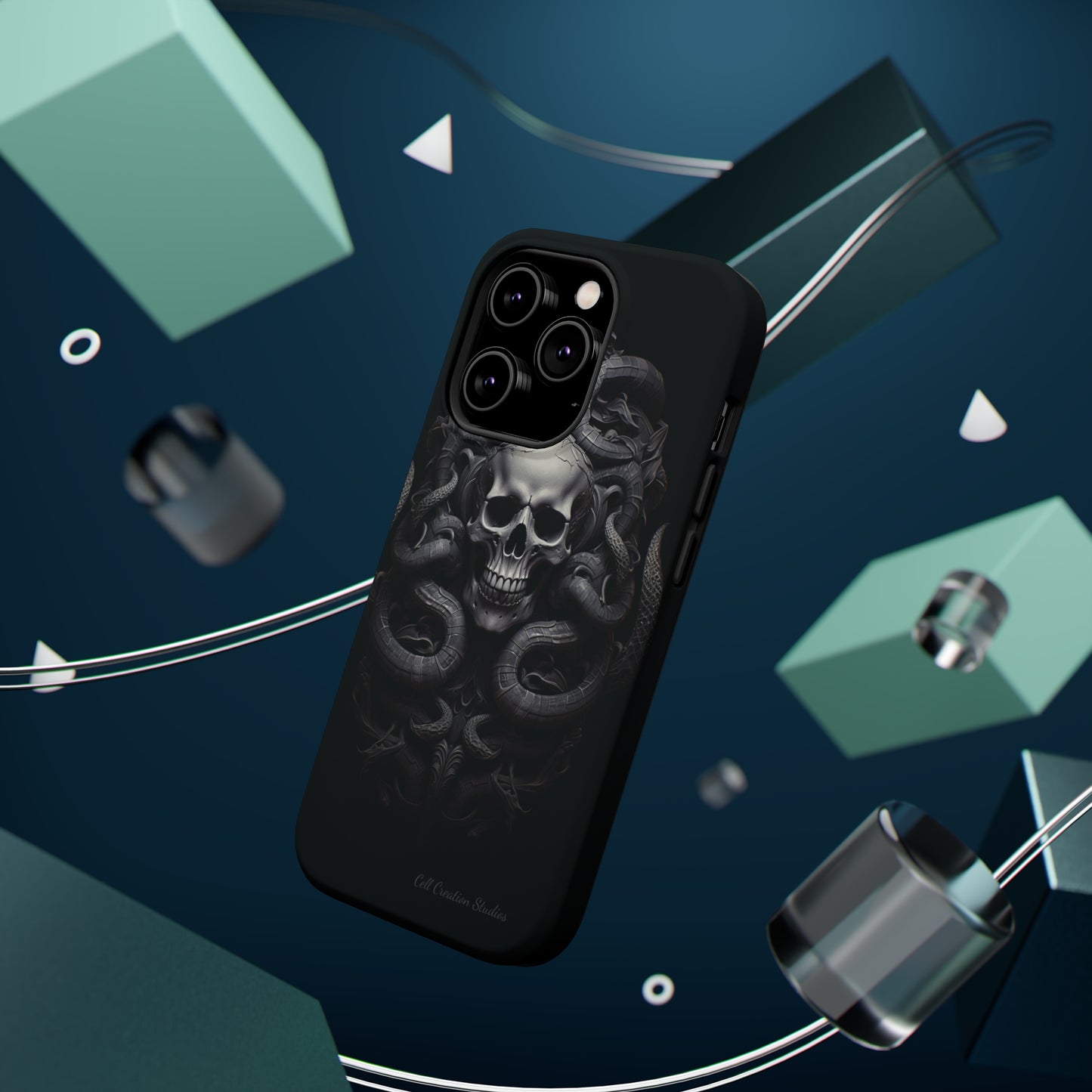 Introducing the "Monochrome Skull and Snakes" Cell Phone Case – A Bold Statement -MagSafe Tough Cases