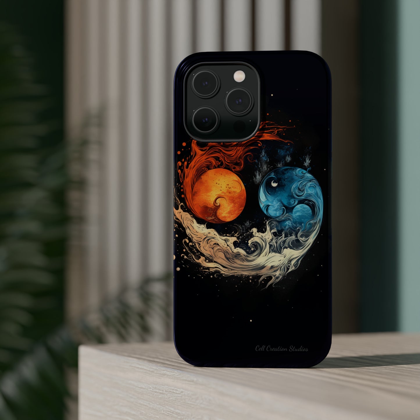 "Harmony in Contrast: Orange and Blue Yin and Yang Phone Case" -MagSafe Tough Cases