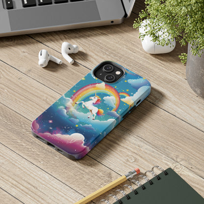 Introducing the "Rainbow Soar" Cell Phone Case – Embark on a Whimsical Journey with a Flying Unicorn -Tough Phone Cases