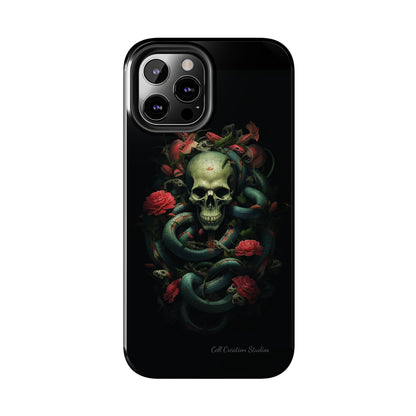 Introducing the "Serpentine Elegance" Cell Phone Case: Where Skulls and Snakes, Intertwine -Tough Phone Cases