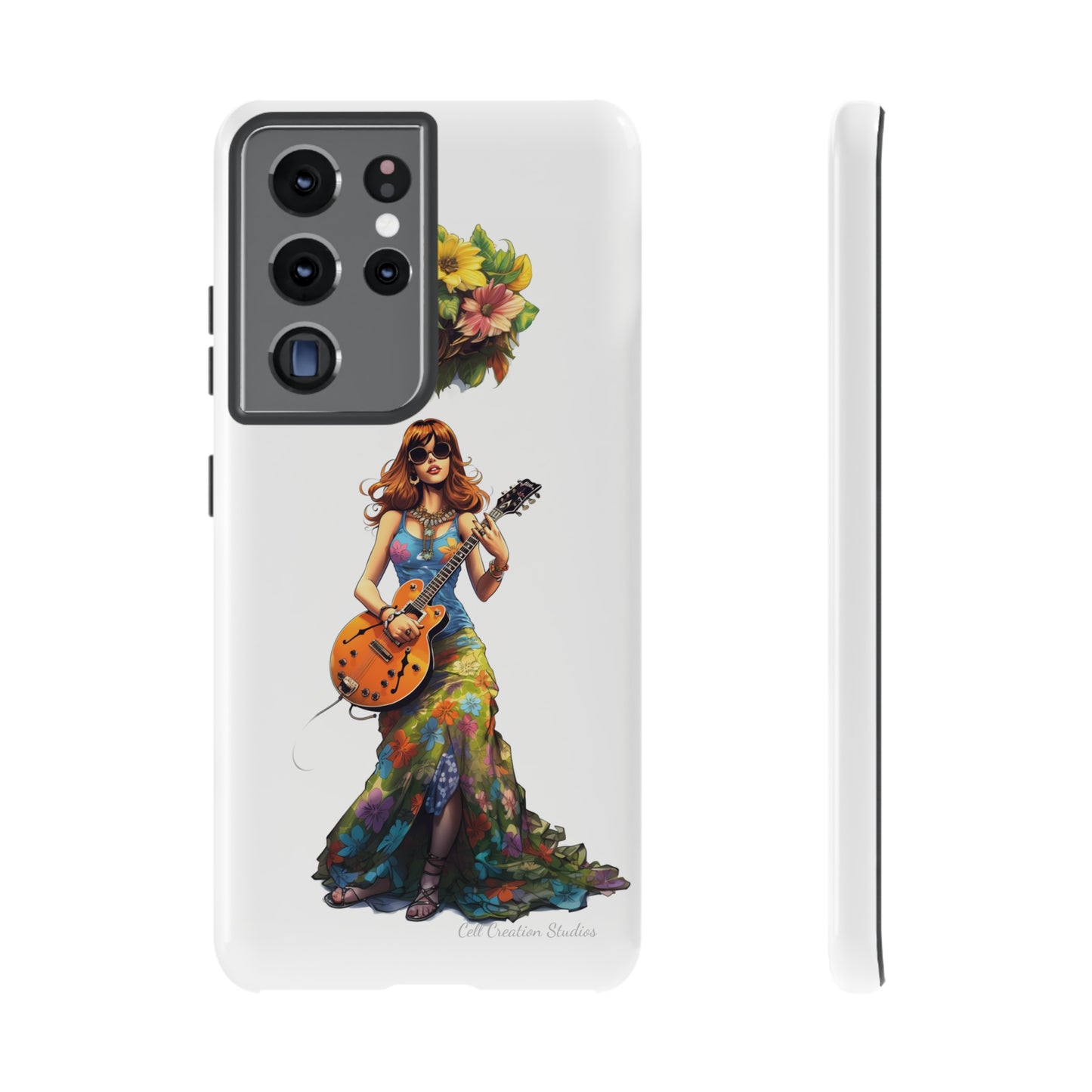 Introducing the "Hippie Chick Groove" Cell Phone Case – Retro Vibes and Musical Delight -Tough Cases