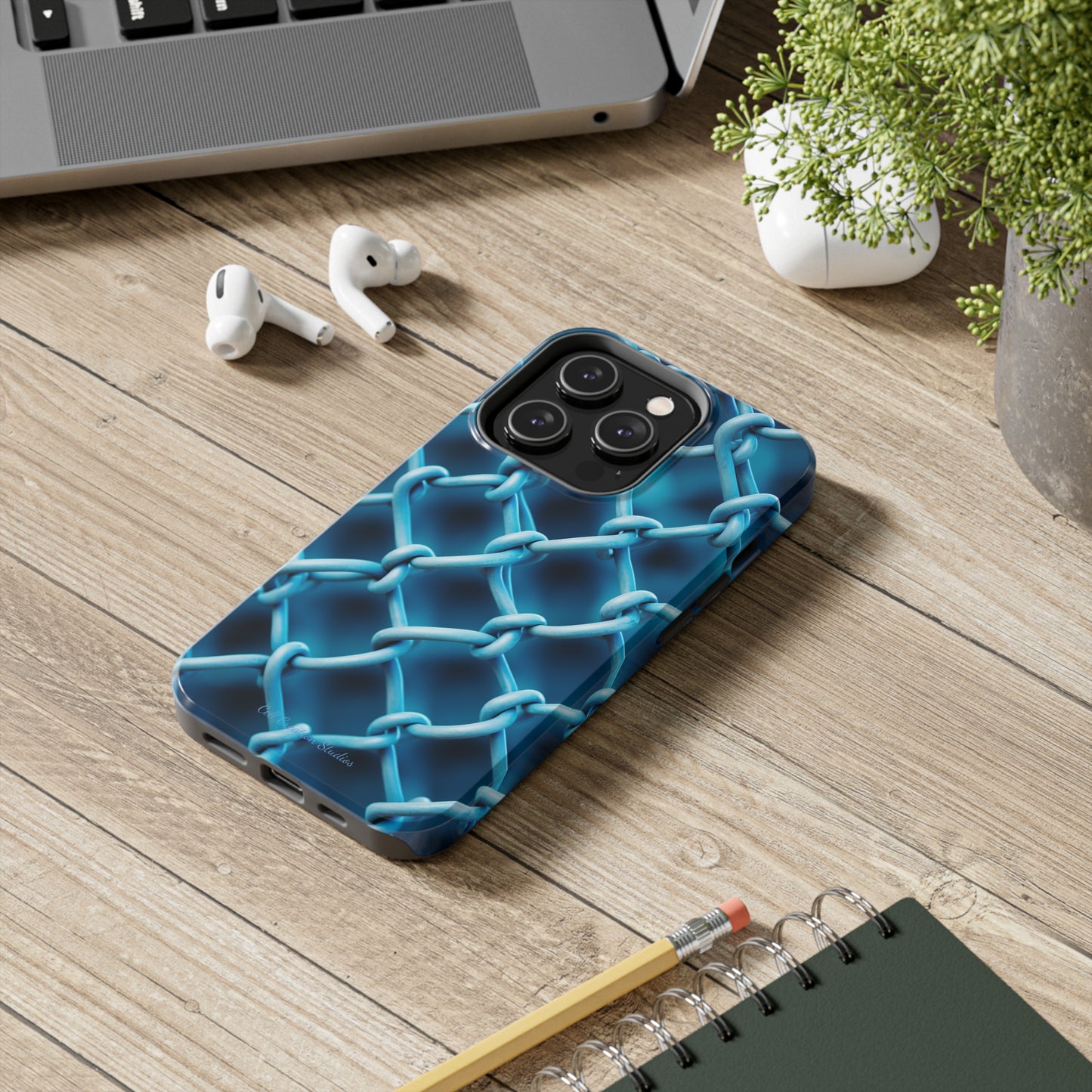 Introducing the "Elegant Chainlink" Cell Phone Case – Embrace Contemporary Style with Blue Chain Link Design -Tough Phone Cases