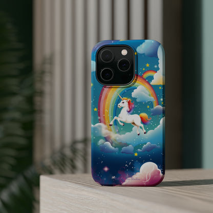 Introducing the "Rainbow Soar" Cell Phone Case – Embark on a Whimsical Journey with a Flying Unicorn -MagSafe Tough Cases