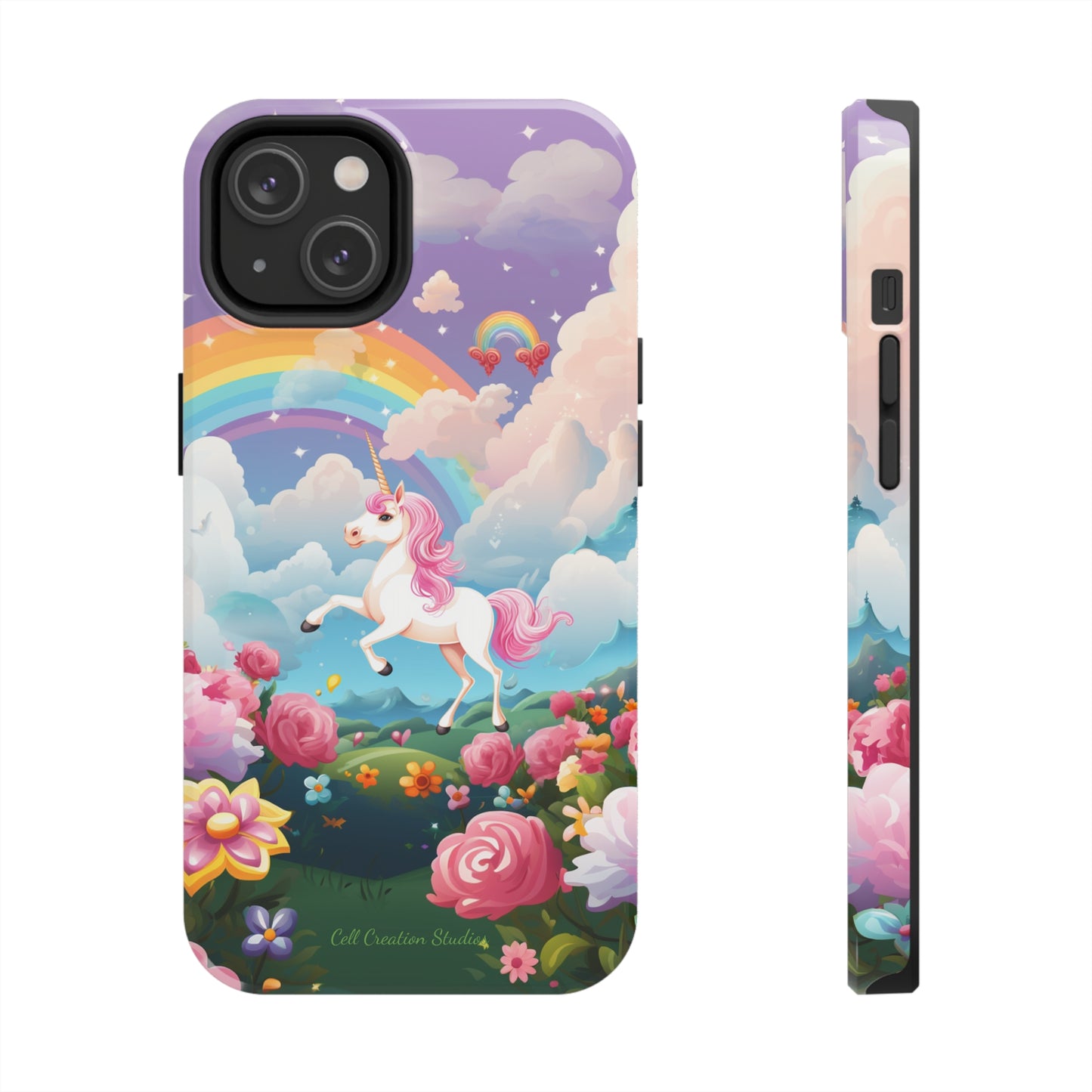 Introducing the "Floral Enchantment" Cell Phone Case – Embrace Your Imagination with a Unicorn in a Field of Flowers -Tough Phone Cases