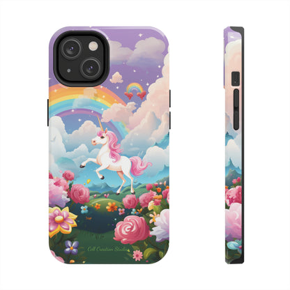 Introducing the "Floral Enchantment" Cell Phone Case – Embrace Your Imagination with a Unicorn in a Field of Flowers -Tough Phone Cases