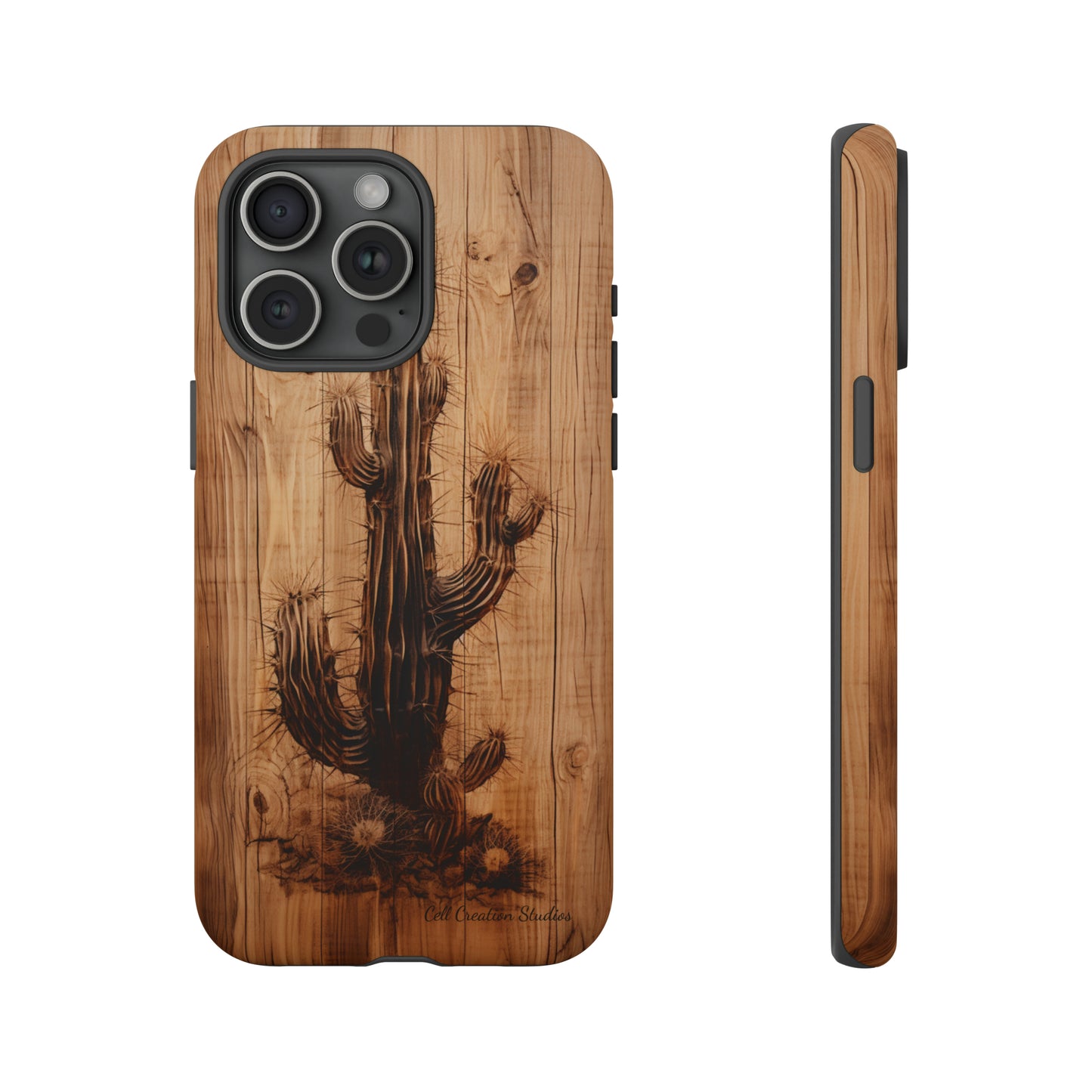 "Cactus Burnt Wood Design" Phone Case -Tough Cases