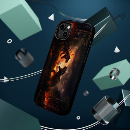 Introducing the "Ancient Battle Inferno" Cell Phone Case – Witness Epic Dinosaur Clash in a Fiery Forest! -MagSafe Tough Cases