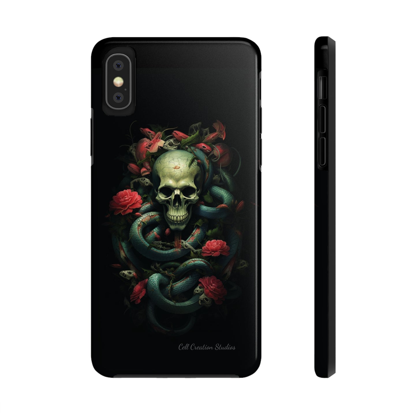 Introducing the "Serpentine Elegance" Cell Phone Case: Where Skulls and Snakes, Intertwine -Tough Phone Cases