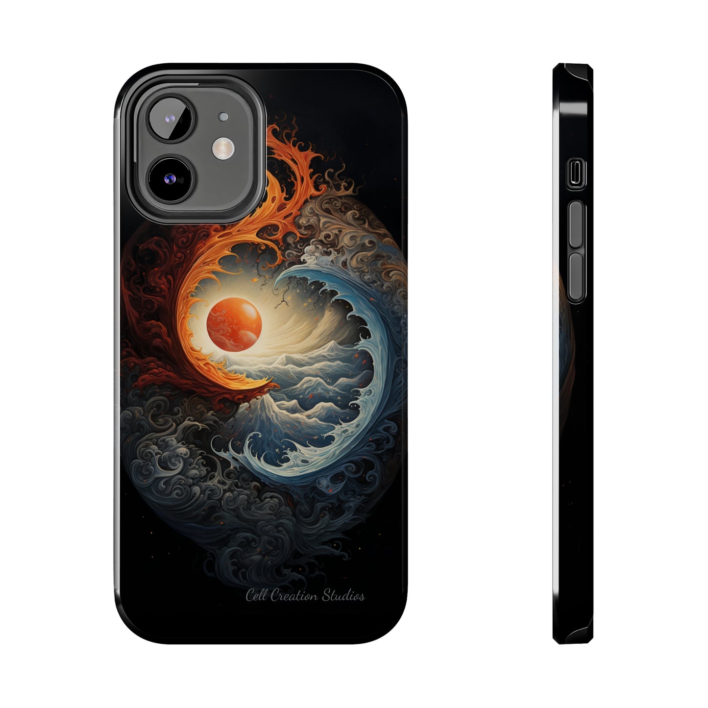 "Dual Elements Clash: Fire and Water Abstract" Phone Case -Tough Phone Cases