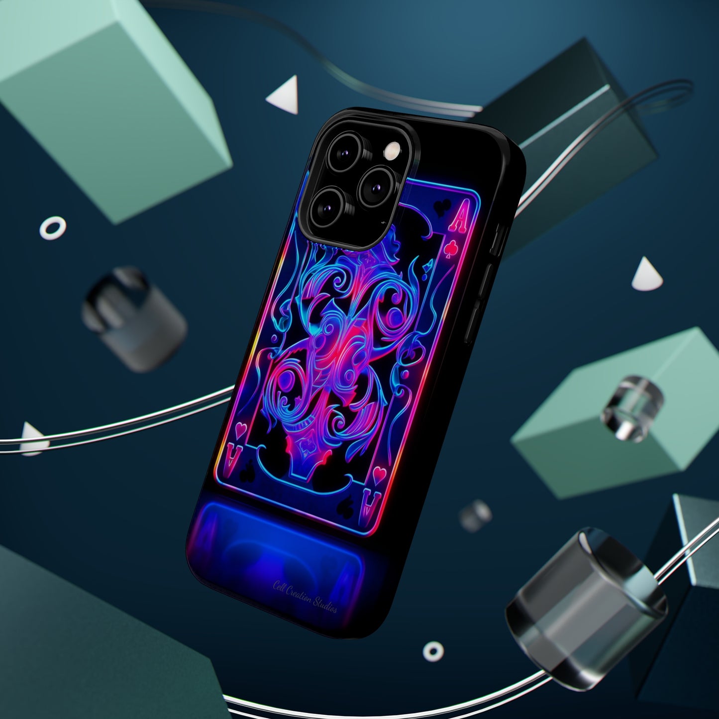 Introducing the "Neon Ace of Hearts" Cell Phone Case – Elevate Your Style with a Dazzling Card -MagSafe Tough Cases