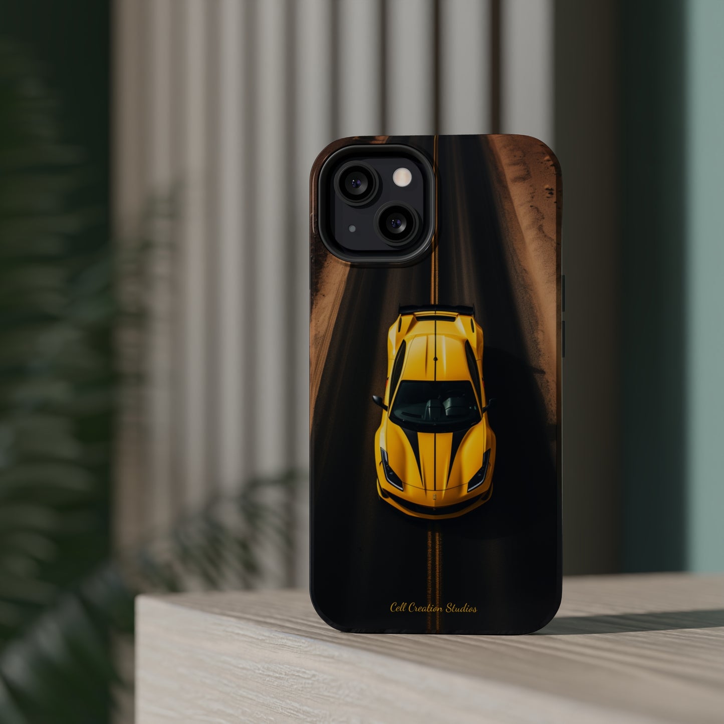 Introducing the "Desert Speedster" Cell Phone Case – Feel the Thrill of a Ferrari Racing through the Desert! -MagSafe Tough Cases