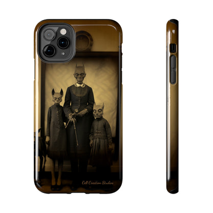 Introducing the "Vintage Odd Creatures" Cell Phone Case – Step into the Eerie Charm of a Haunting Family Portrait -Tough Phone Cases