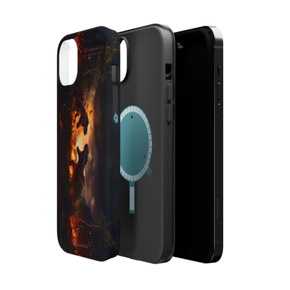 Introducing the "Ancient Battle Inferno" Cell Phone Case – Witness Epic Dinosaur Clash in a Fiery Forest! -MagSafe Tough Cases