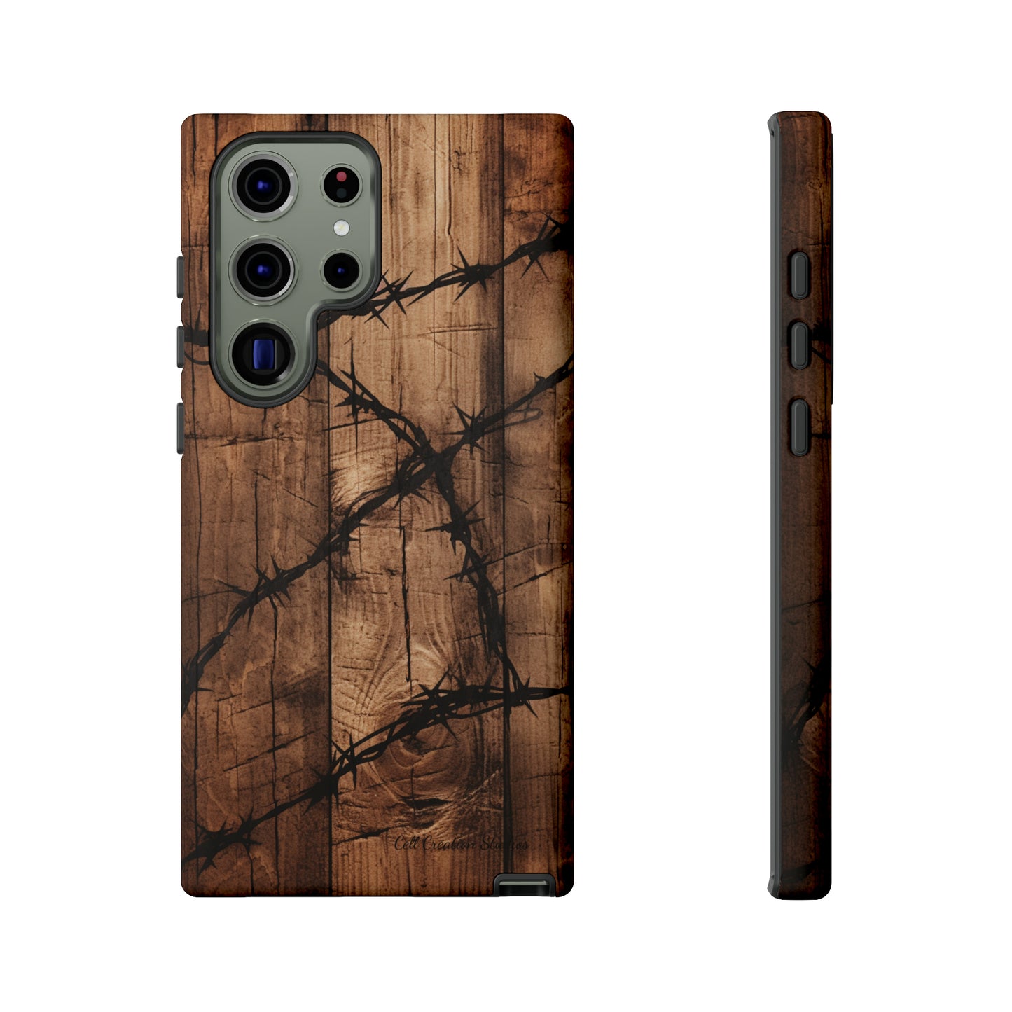 "Elegant Barb Wire on Wood" Embrace Rustic Style -Tough Phone Cases