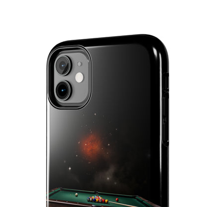 "Rack 'Em Up in Style: Pool Table-Themed Phone Case with Space Background" -Tough Phone Cases