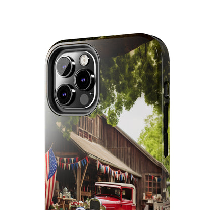 Introducing the "1930s Americana Revival" Cell Phone Case – Relive Vintage Charm with Classic Car, Barn, and the Stars and Stripes -Tough Phone Cases