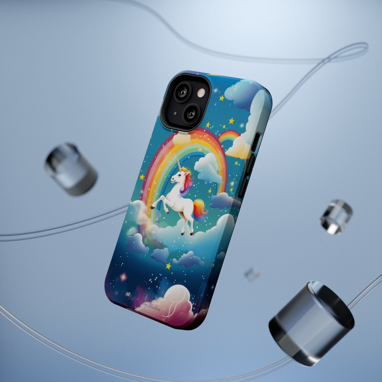 Introducing the "Rainbow Soar" Cell Phone Case – Embark on a Whimsical Journey with a Flying Unicorn -MagSafe Tough Cases