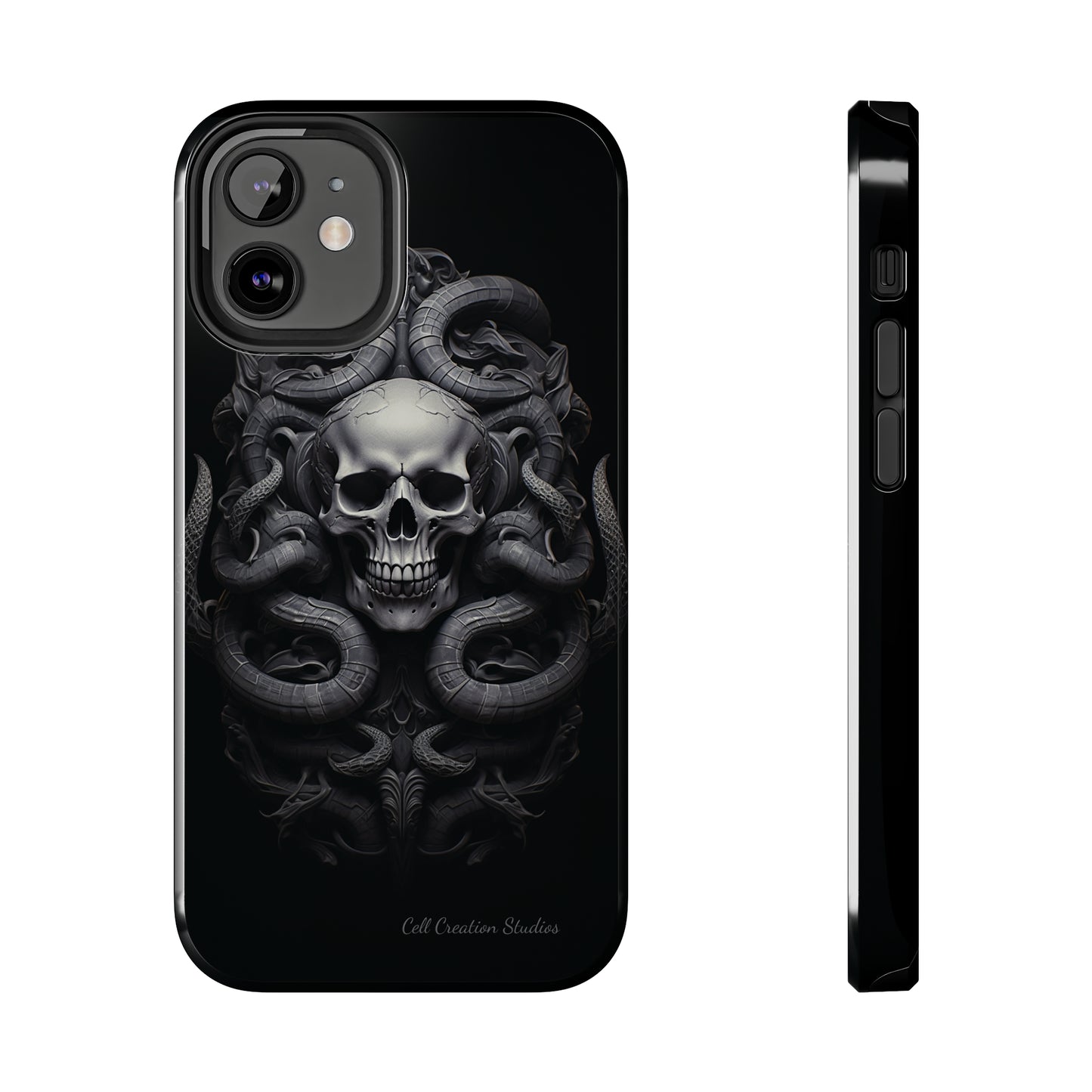 Introducing the "Monochrome Skull and Snakes" Cell Phone Case – A Bold Statement -Tough Phone Cases