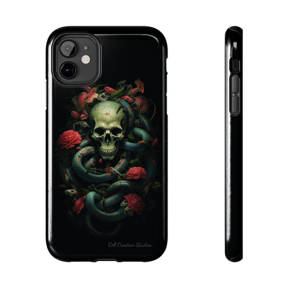 Introducing the "Serpentine Elegance" Cell Phone Case: Where Skulls and Snakes, Intertwine -Tough Phone Cases