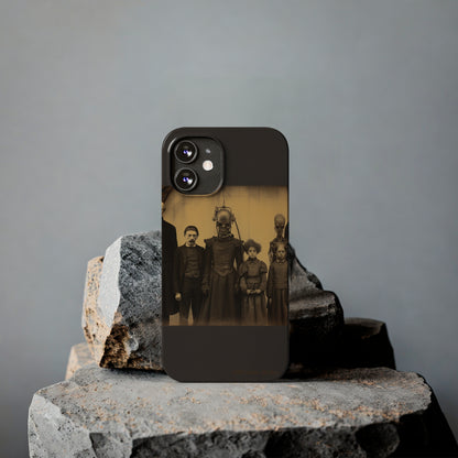 Introducing the "Vintage Odd Creatures" Cell Phone Case – Step into the Eerie Charm of a Haunting Family Portrait -Slim Phone Cases