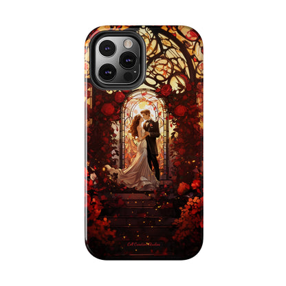 Introducing the "Stained Glass Love" Cell Phone Case – Capture the Romance of a Couple in Front of a Stained Glass Window -Tough Phone Cases