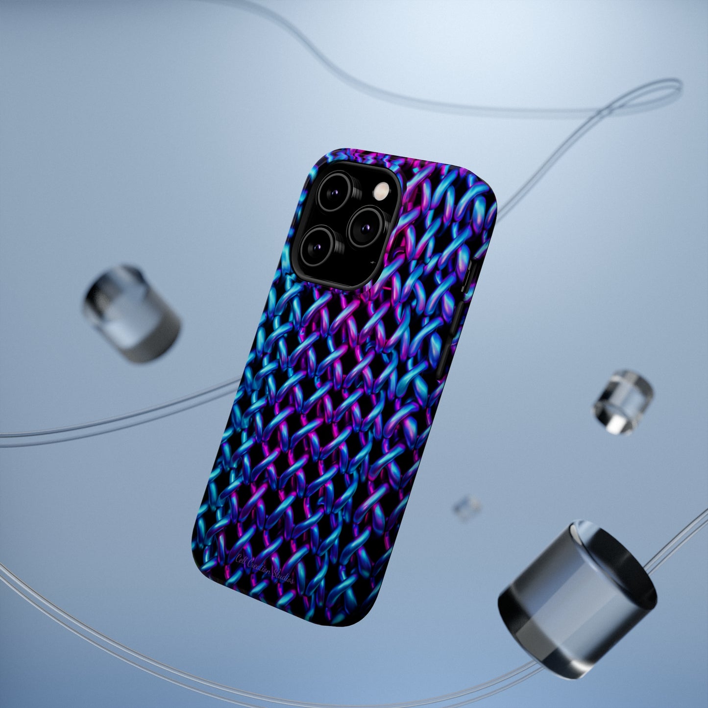 Introducing the "Neon Chainlink Glow" Cell Phone Case – Illuminate Your Style with Vibrant Chain Pattern Design -MagSafe Tough Cases