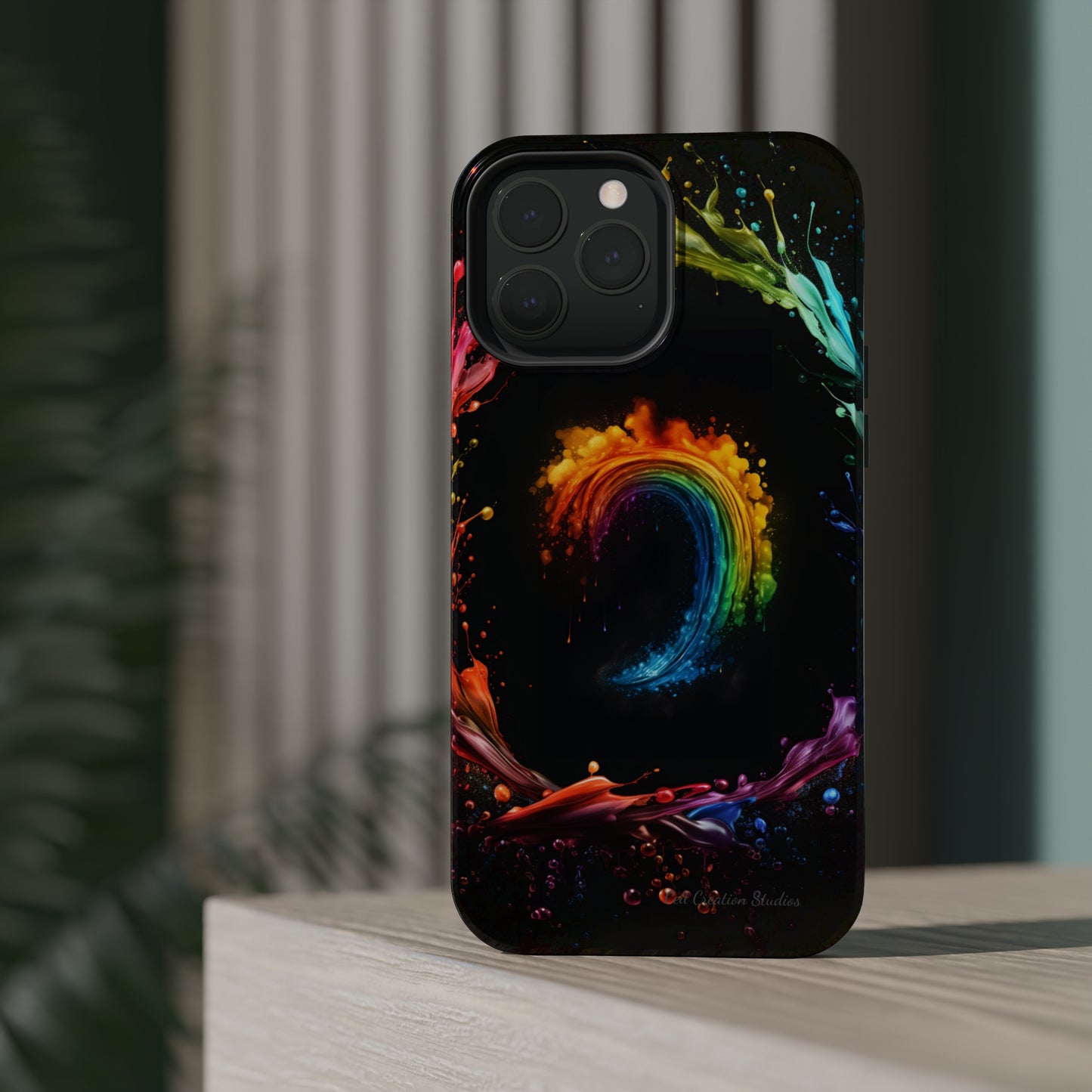 "Vibrant Swirls Painted on Black" Cell Phone Case -MagSafe Tough Cases