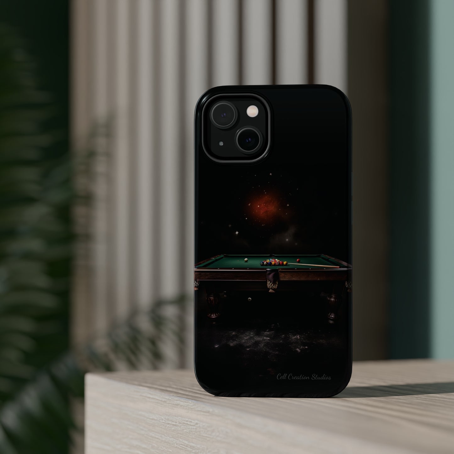 "Rack 'Em Up in Style: Pool Table-Themed Phone Case with Space Background" -MagSafe Tough Cases