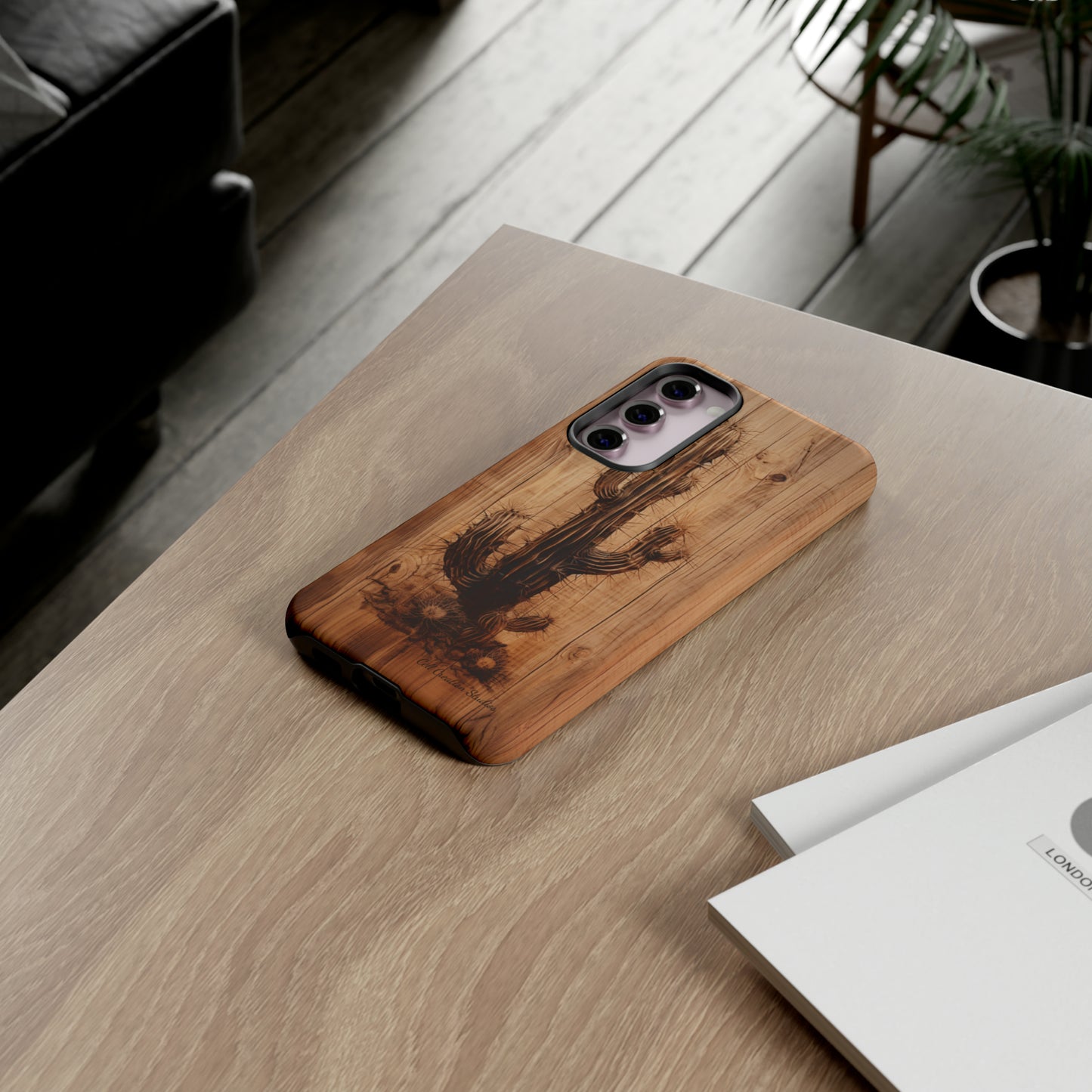 "Cactus Burnt Wood Design" Phone Case -Tough Cases