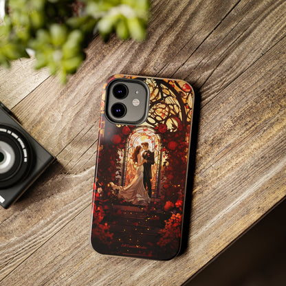 Introducing the "Stained Glass Love" Cell Phone Case – Capture the Romance of a Couple in Front of a Stained Glass Window -Tough Phone Cases