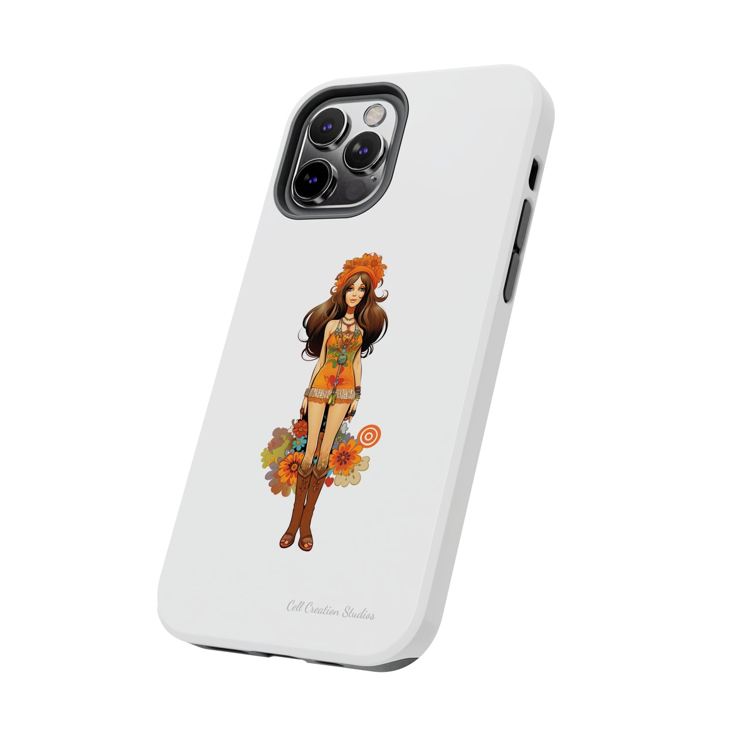 Introducing the "Groovy Hippie Chick" Cell Phone Case – Peace, Love, and Retro Style -Tough Phone Cases