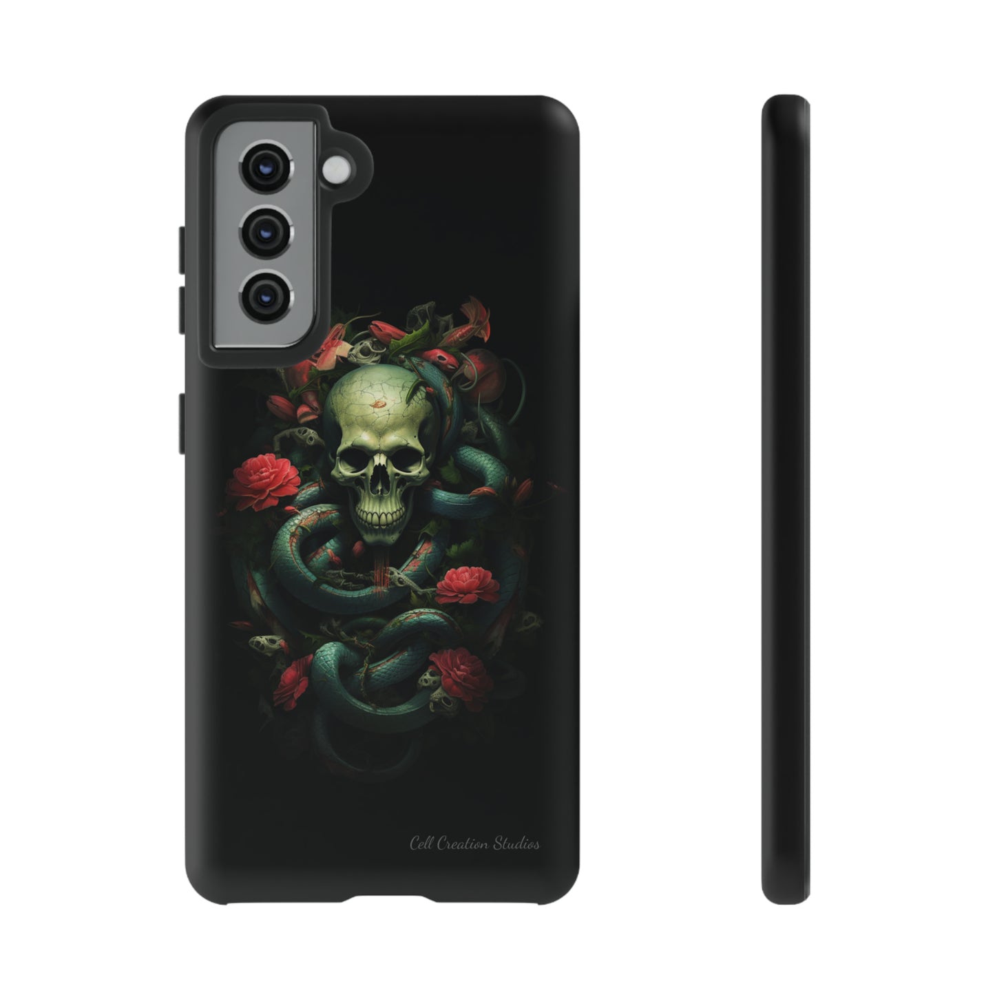 Introducing the "Serpentine Elegance" Cell Phone Case: Where Skulls and Snakes Intertwine -Tough Cases