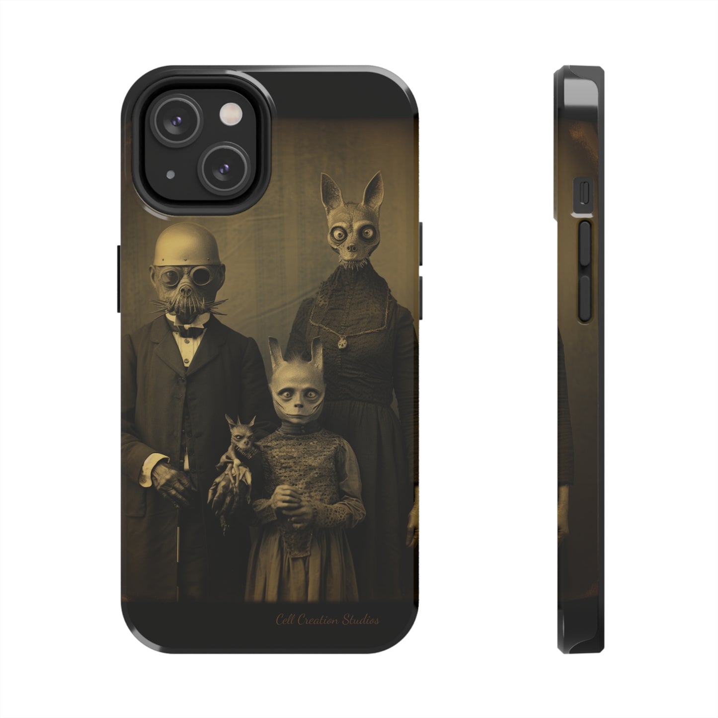 Introducing the "Vintage Odd Creatures" Cell Phone Case – Step into the Eerie Charm of a Haunting Family Portrait -Tough Phone Cases